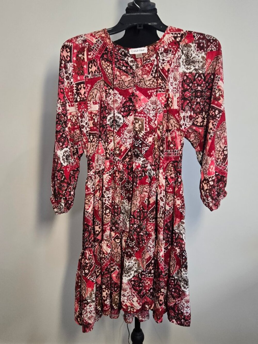 Calvin Klein Bohemian Long Sleeve Patchwork Dress Size 2